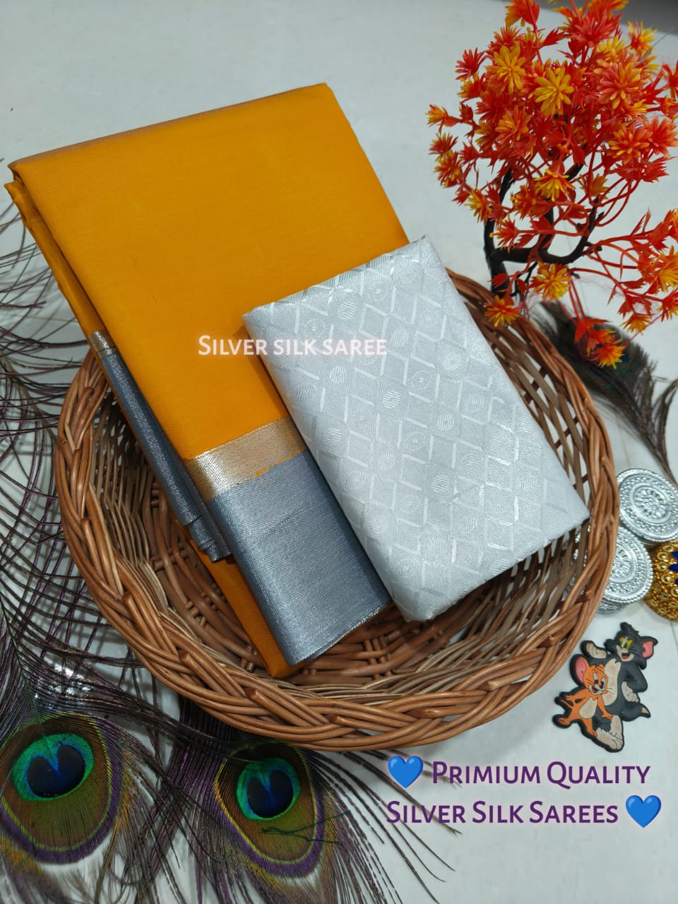 Plain Silver Jari Saree – Double Border with Chit Pallu Work