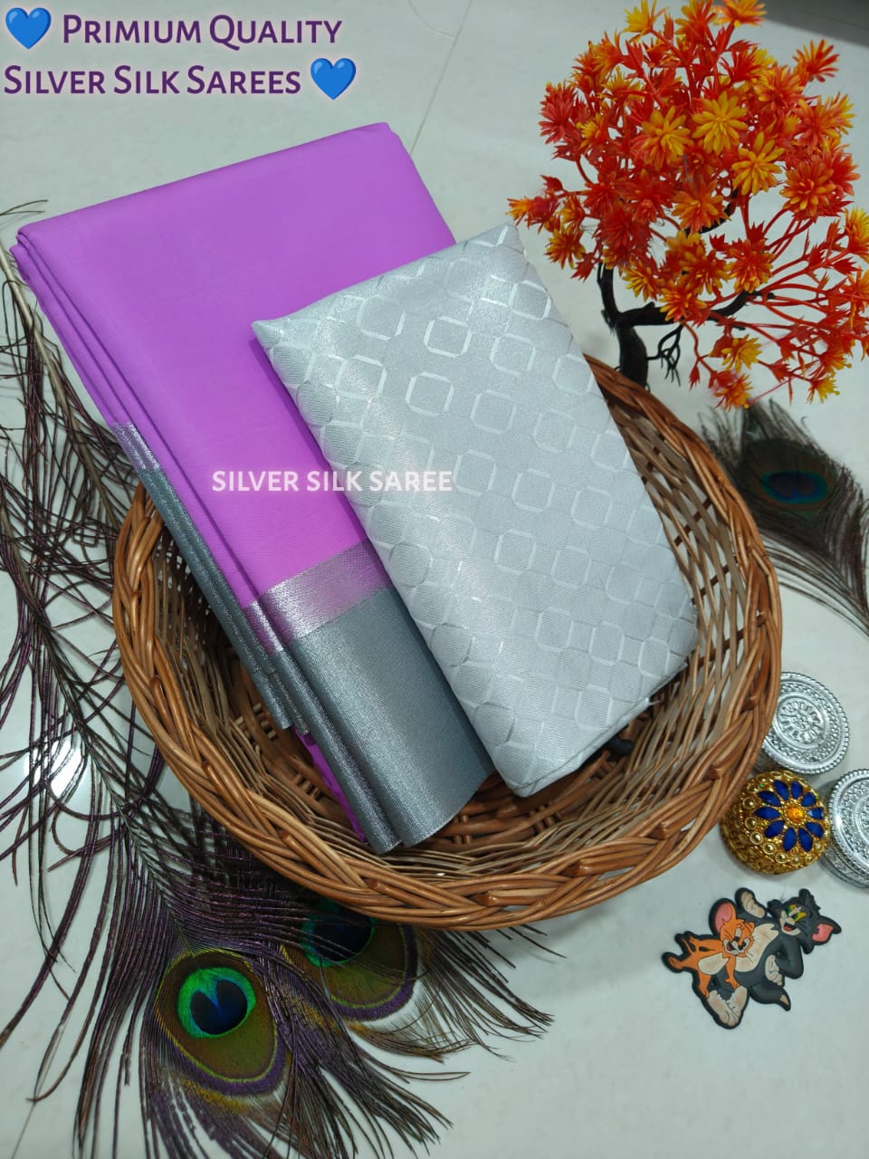 Plain Silver Jari Saree – Double Border with Chit Pallu Work