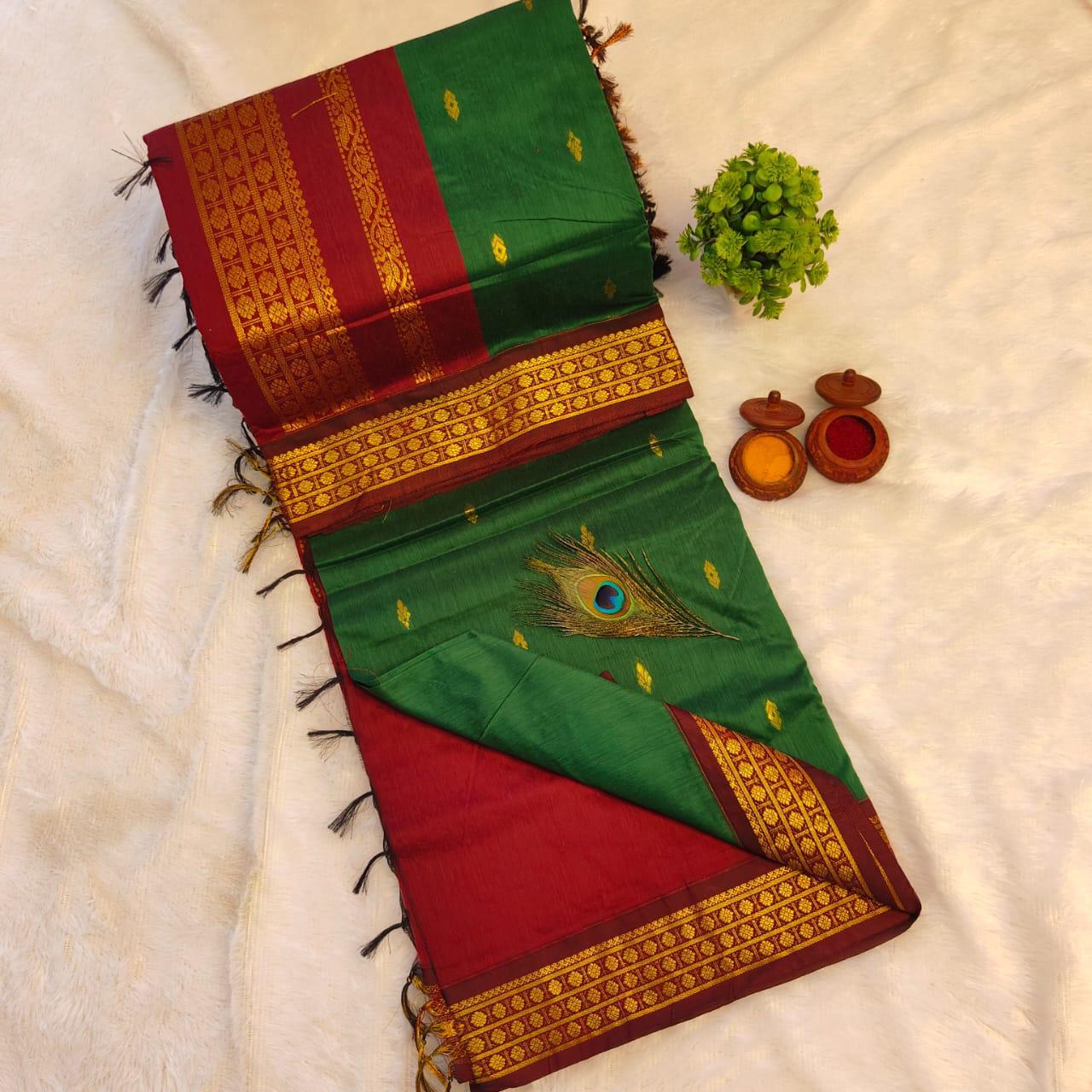 Kalyani Cotton Saree – Gadwal Paithani Style with Grand Jari Pallu