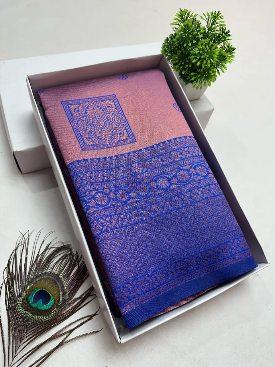 Premium Bridal Banarasi Silk Saree – Contrast Border & Rich Pallu