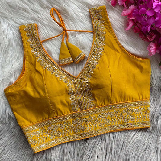 ✨ Elegant Roman Silk Embroidered Blouse – Sequins & Thread Work