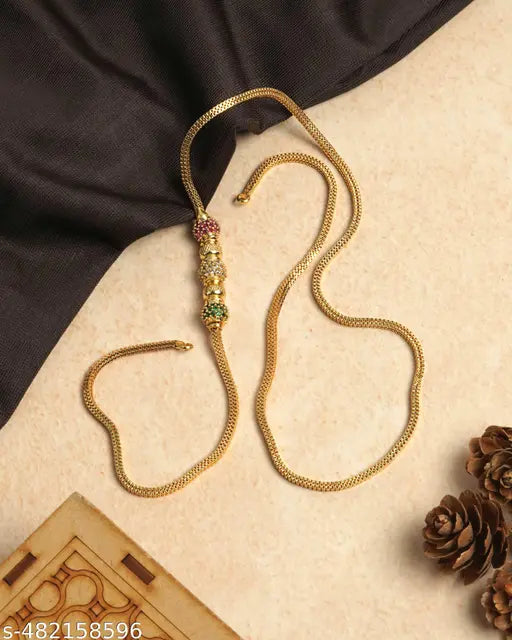 Gold Plated Mugappu Chain - CZ Detailing